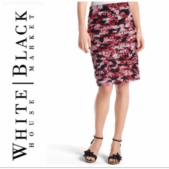 White House Black Market Dresses & Skirts - Pink Floral Layered Chiffon Pencil Skirt